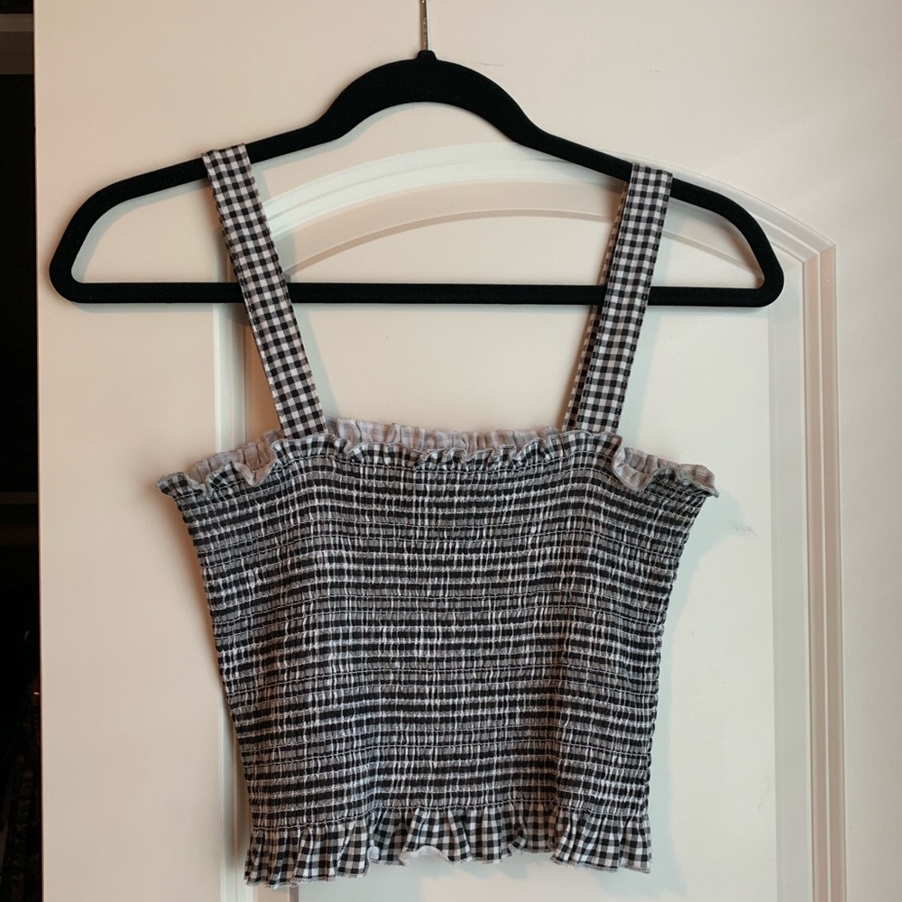 Smocked Gingham Crop Top